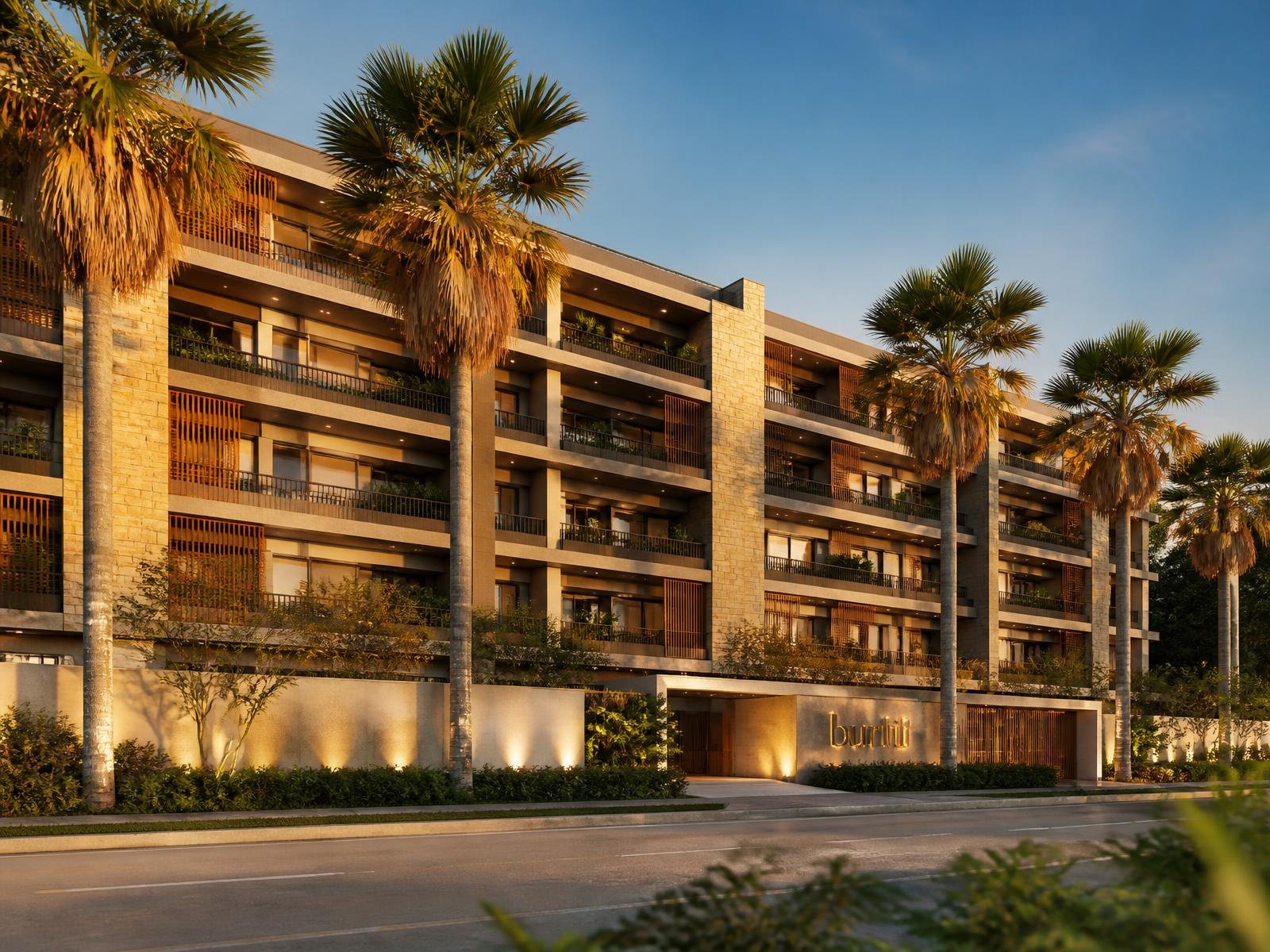 Fachada do Buriti Residencial ao entardecer